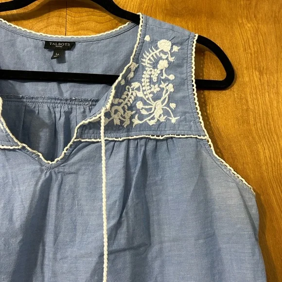 Talbots Light Blue Sleeveless Embroidered Camisole Top - Picture 2 of 4